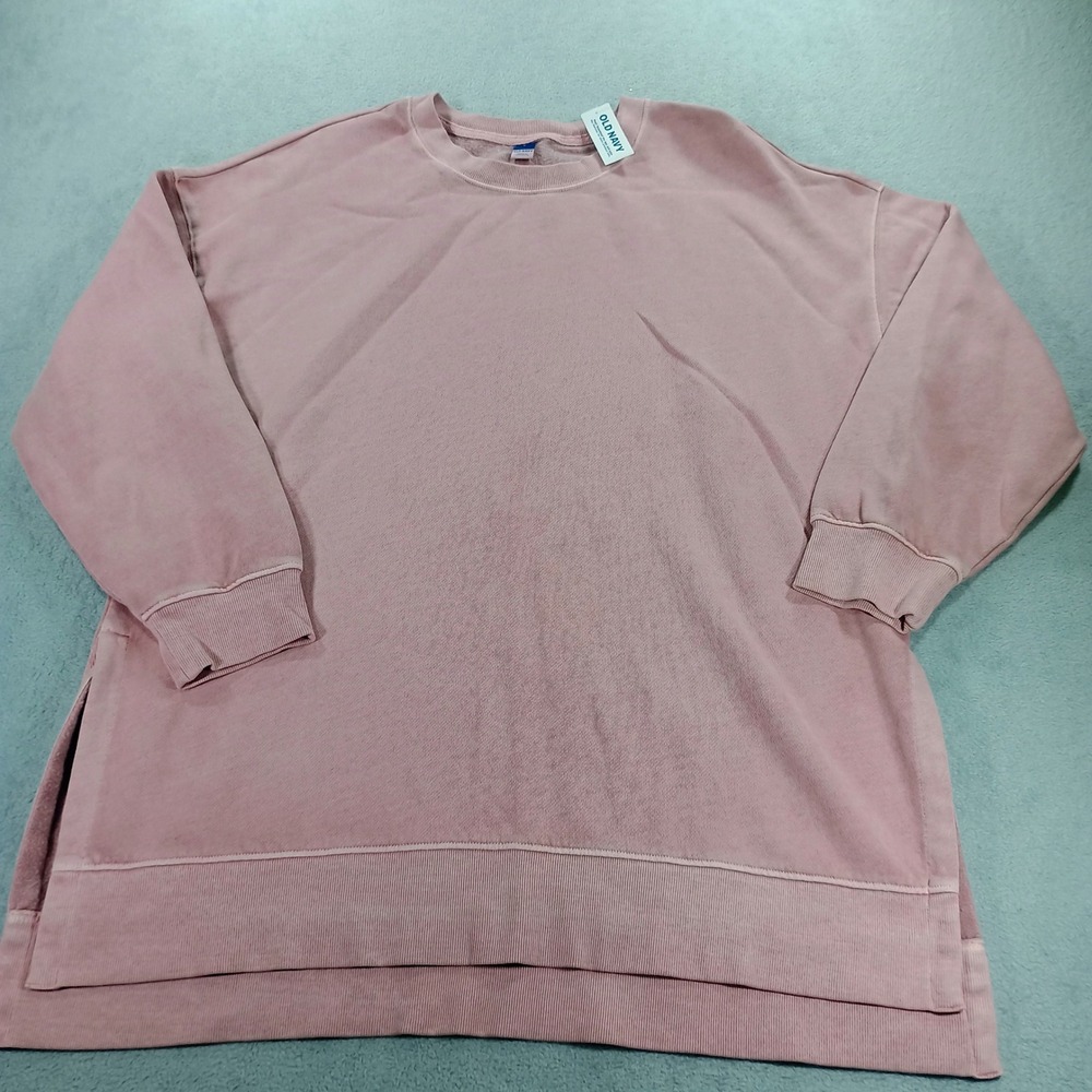 Old Navy Womens Crewneck Sweatshirt Pink L Oversized Fleece Side Slit